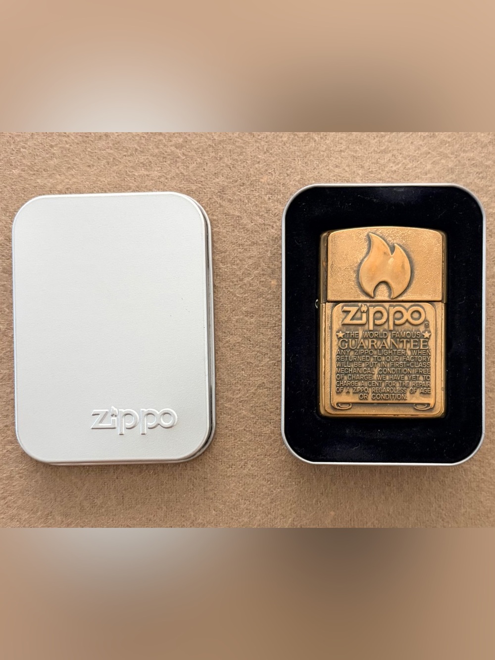 Vintage Zippo Guarantee Brass Tone Collectible Lighter